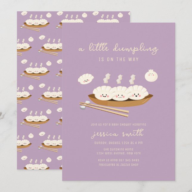 Lila Kawaii Stream Bao Dumpling Baby Shower  Inbjudningar (Fram/baksida)