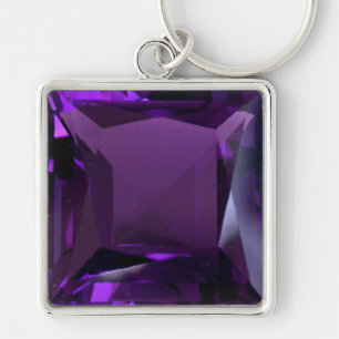 Lila Keychain Square Ametyst Fyrkantig Silverfärgad Nyckelring