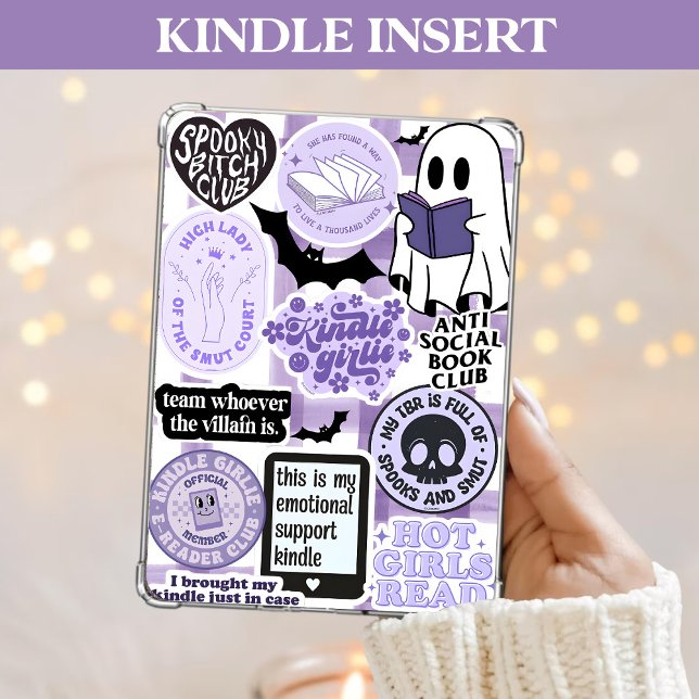 Lila Kindle Infoga Flickaktigt Spooky Bookish Ghos Julkort (Skapare uppladdad)