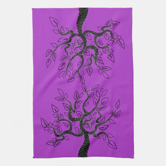 Lila Kitchen Towel Art Träd - Välj Färg Kökshandduk (Vertikal)