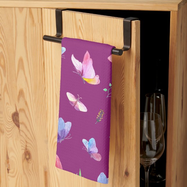 Lila Kitchen Towel med Butterflies Kökshandduk (Thirds Fold)