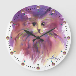 LILA KITTEN,CUTE KATTUNGE PORTRÄTT Gemstones Stor Klocka