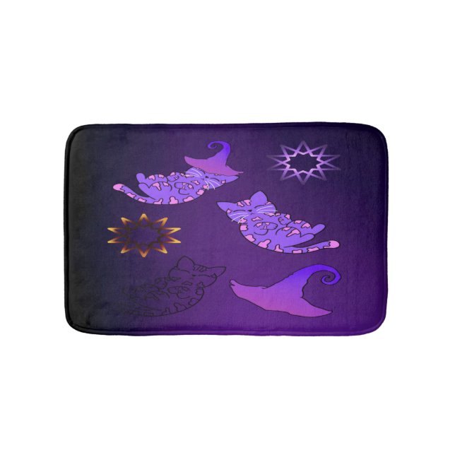 Lila Kittens med Witch Hats and Stars Badrumsmatta (Framsidan)