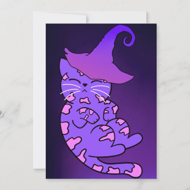 Lila Kittens med Witch Hats and Stars Kort (Framsida)