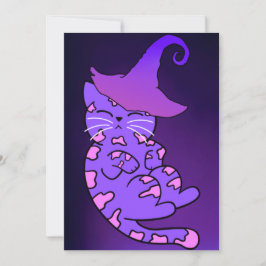 Lila Kittens med Witch Hats and Stars Kort