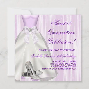 Lila klänning höga klackar Quinceanera Inbjudningar