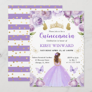 Lila klänning Rött hår Prinsessa Quinceanera Inbjudningar