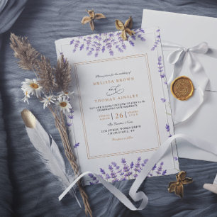 Lila Klassisk Akvarell Lavendel Elegant Bröllop Inbjudningar