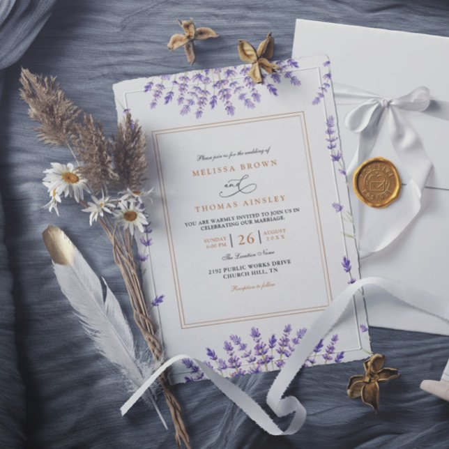 Lila Klassisk Akvarell Lavendel Elegant Bröllop Inbjudningar (Skapare uppladdad)