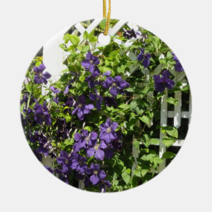 Lila Klematis på ett Trädgaller Julgransprydnad Keramik