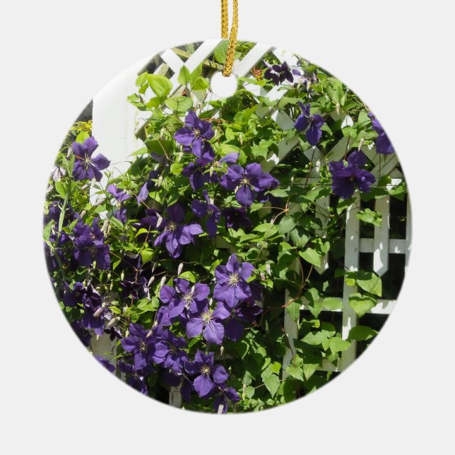 Lila Klematis på ett Trädgaller Julgransprydnad Keramik (Framsidan)