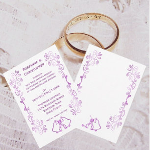 Lila Klockor Scrollwork Design Bröllop Inbjudningar