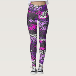 Lila klotter-mönstrade leggings