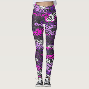 Lila klotter-mönstrade leggings