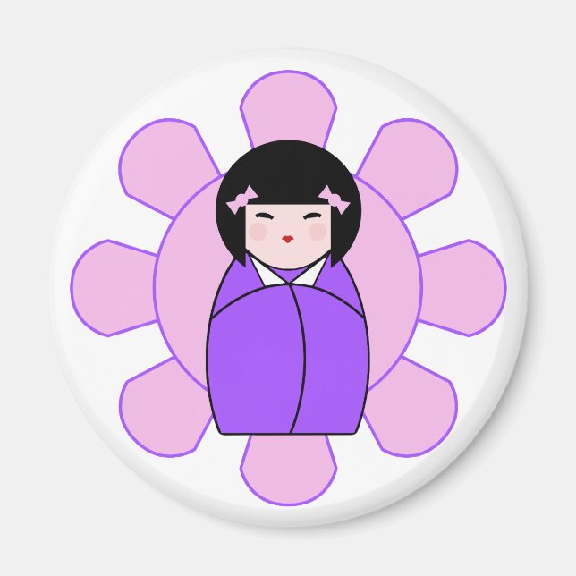 Lila Kokeshi Doll Magnet (Framsidan)