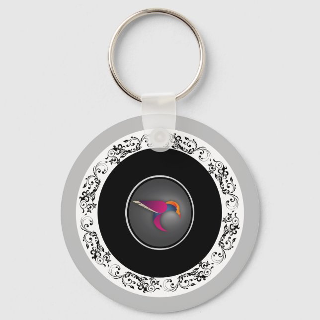 Lila kolibri dekorativ cirkeldesign nyckelring (Framsida)