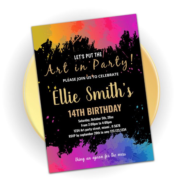 Lila konst i Party Paint Birthday-inbjudan Inbjudningar (Skapare uppladdad)
