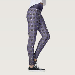 Lila Kontrollera Mönster med stjärnor Leggings