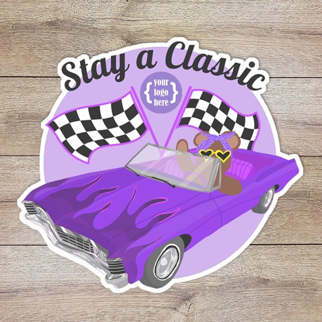 Lila, konvertibel klassisk personbil, Kontrollerad Klistermärken (logo promotional purple car show car club girl's youth organization fund raiser, purple convertible )