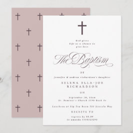 Lila Kor Calligraphy Taupe Baptism Inbjudan