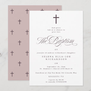 Lila Kor Calligraphy Taupe Baptism Inbjudan