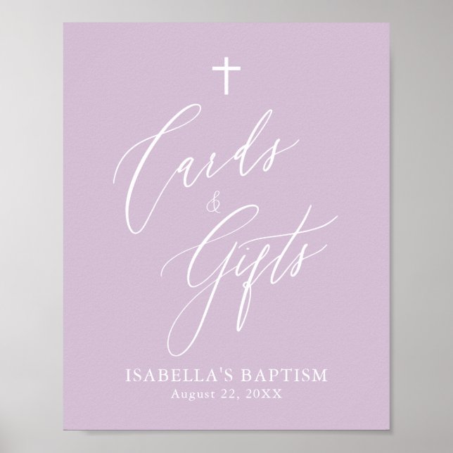 Lila Kor Flickor Baptismkort och gåvor Poster (Framsidan)