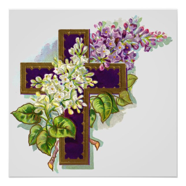 Lila kors och blommor fototryck (Framsidan)