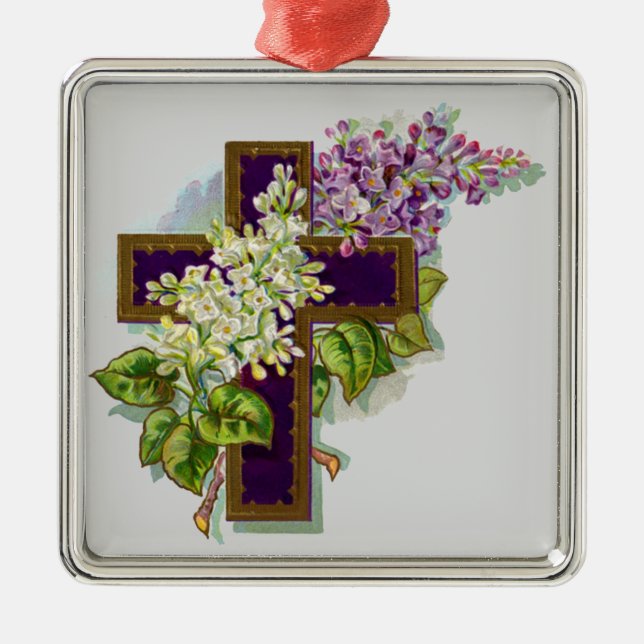 Lila kors och blommor julgransprydnad metall (Framsidan)