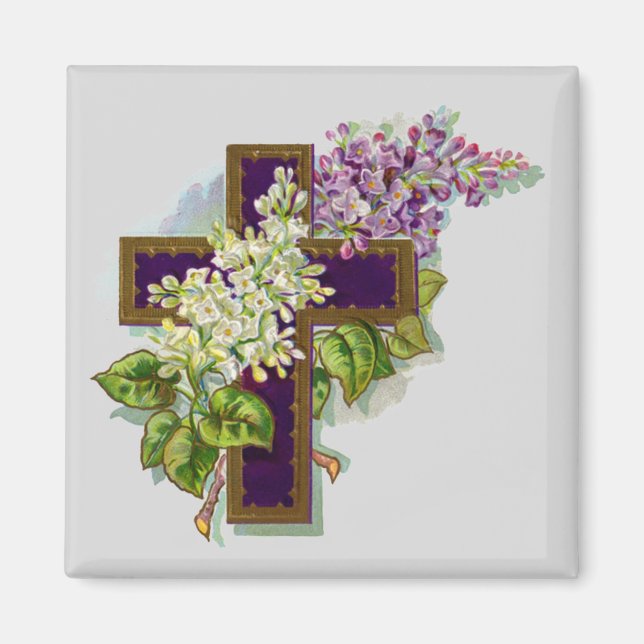 Lila kors och blommor magnet (Framsidan)