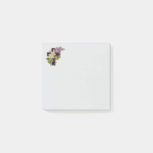 Lila kors och blommor post-it block (Framsida)
