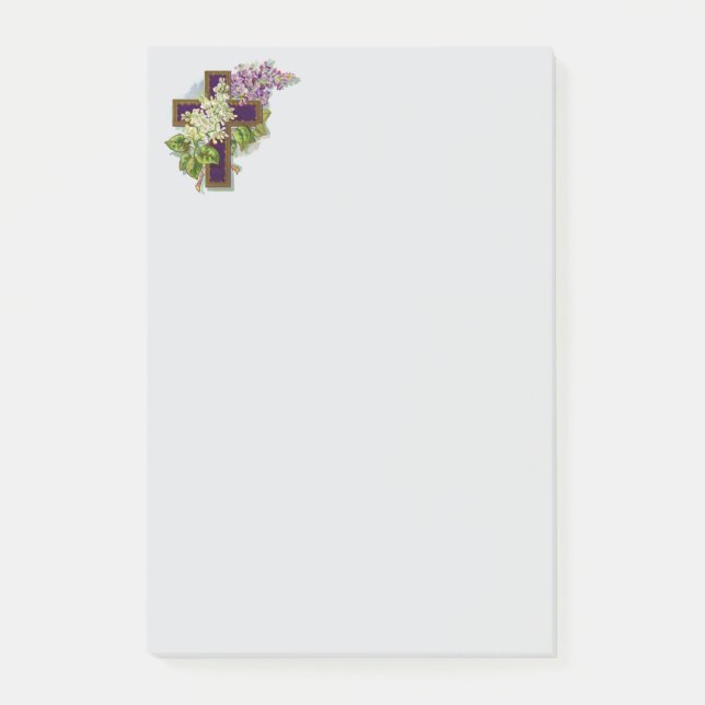 Lila kors och blommor post-it block (Framsida)