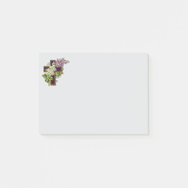 Lila kors och blommor post-it block (Framsida)