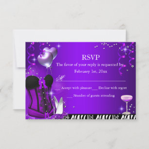 Lila korsett & Zebra möhippa RSVP OSA Kort