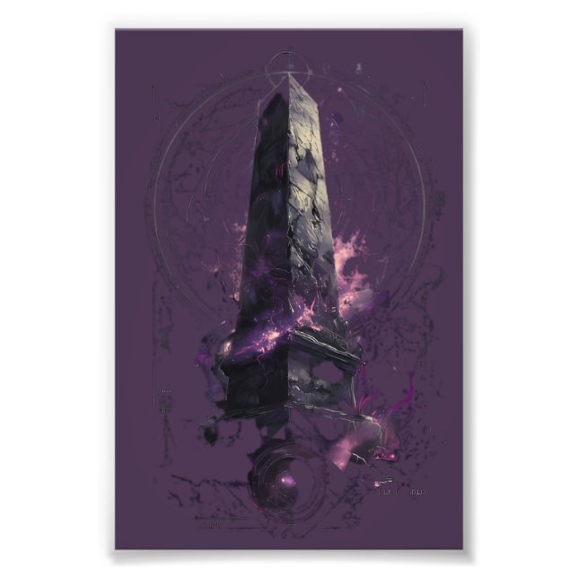 Lila Kosmisk Obelisk Ockult Mörk Konst Fototryck (Framsidan)
