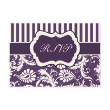 Lila, kräm och rosa randigt damast-svarskort