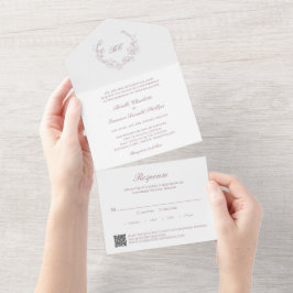 Lila krans monogram QR-kod Elegant bröllop