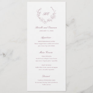Lila kransmonogram Elegant bröllop Meny