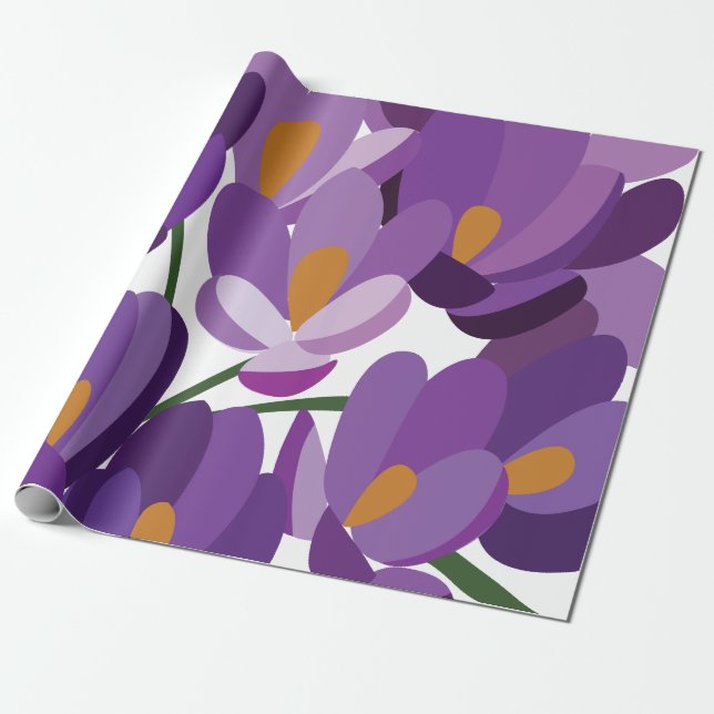 Lila Krokus Blomma Presentpapper (Utrullad)