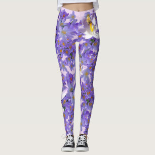 Lila krokusar med bin som hämtar nektar leggings