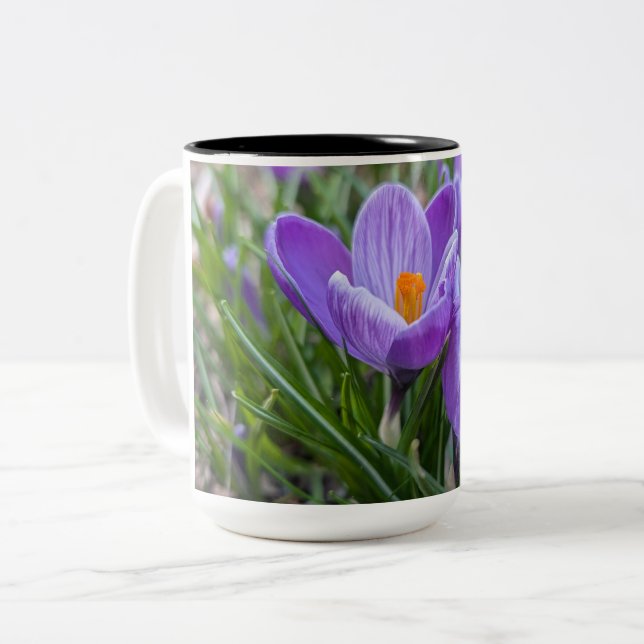 Lila krokusblomma Två-Tonad mugg (Framsida vänster)