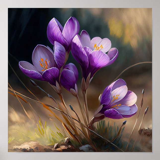 Lila krokusblommor konsttryck poster (Framsidan)