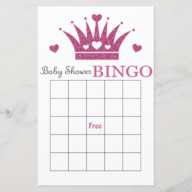 Lila krona baby shower bingo kort (Framsida)