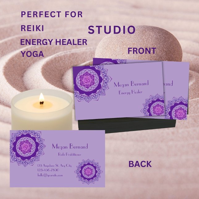 Lila Krona Chakra Energy Healer Reiki Visitkort (Skapare uppladdad)