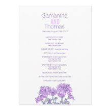 Lila krysanthemum-bröllopsprogram-rackkort