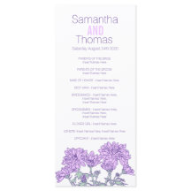 Lila krysanthemum-bröllopsprogram-rackkort