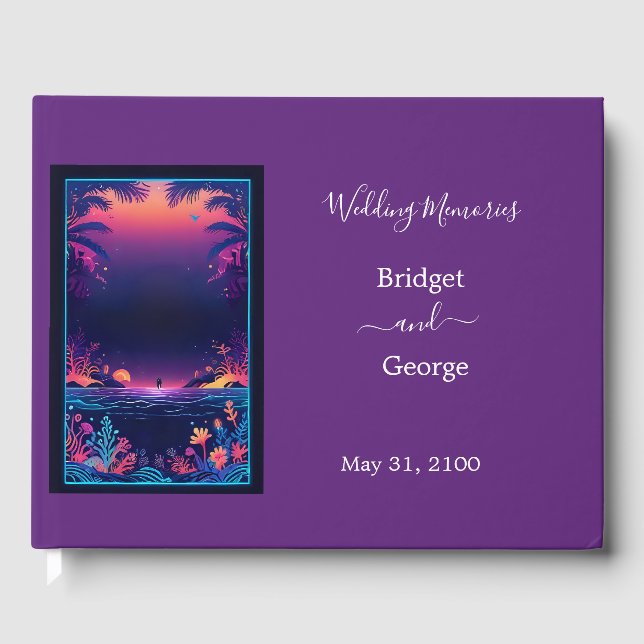 lila kustvibe bröllop gästböcker (Framsida)