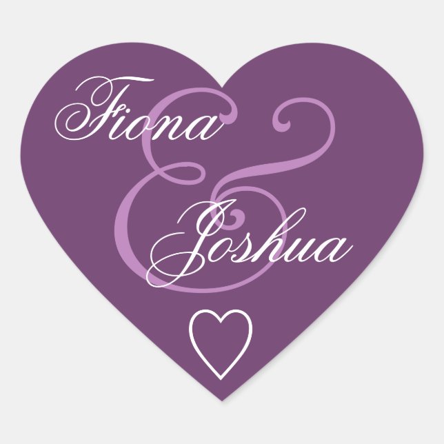 Lila Kuvert Seal Bröllop Heart V13 Hjärtformat Klistermärke (Framsida)