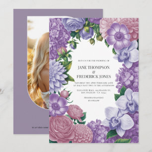 Lila kvarts, dammig peony & frostad lila bröllop inbjudningar