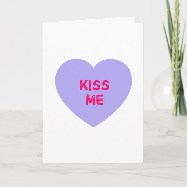 Lila Kyss Mig Konversationshjärta Helgkort (Framsida)