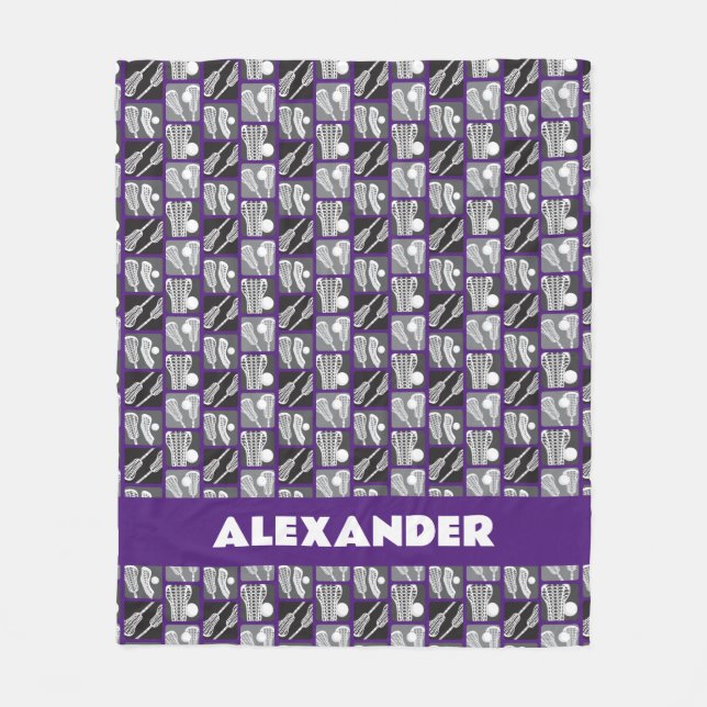 Lila Lacrosse Blocks of Sticks and Bollar Fleecefilt (Framsidan)